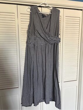 Lands' End Blue and White Striped faux wrap Sleeveless Wrap Maxi Dress
